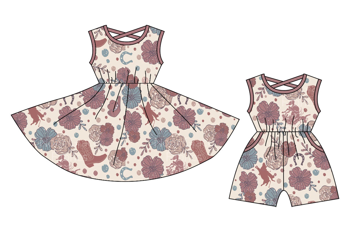 12.25 custom each style moq 5eta 4-6week Sibling Sister floral baby girl short sleeve shorts dress and jumpsuit match design