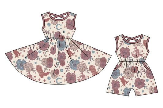 12.25 custom each style moq 5eta 4-6week Sibling Sister floral baby girl short sleeve shorts dress and jumpsuit match design