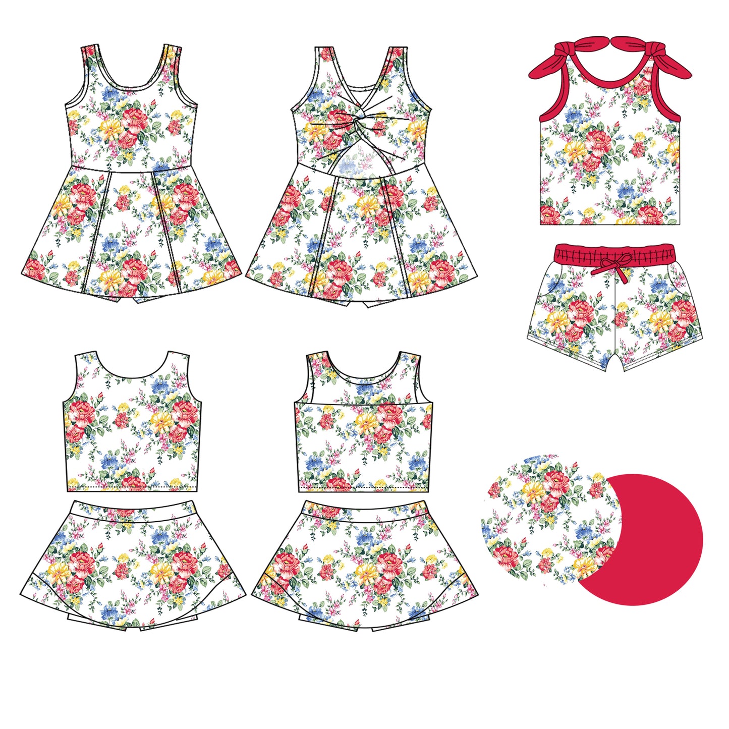 3.5 custom each style moq 5eta 4-6week Sibling Sister floral baby girls clothes Short Sleeve shorts sets and yoga dress 1 and dress 2 match family design