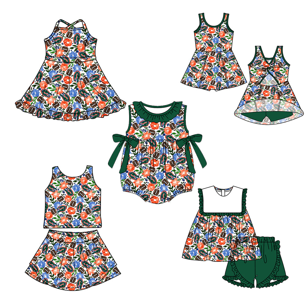 Custom moq 5 mix size milk silk summer teams Baby Girl Sleeveless Top And Green Shorts Set Sleeveless Skirt Set Yoga Dress Romper