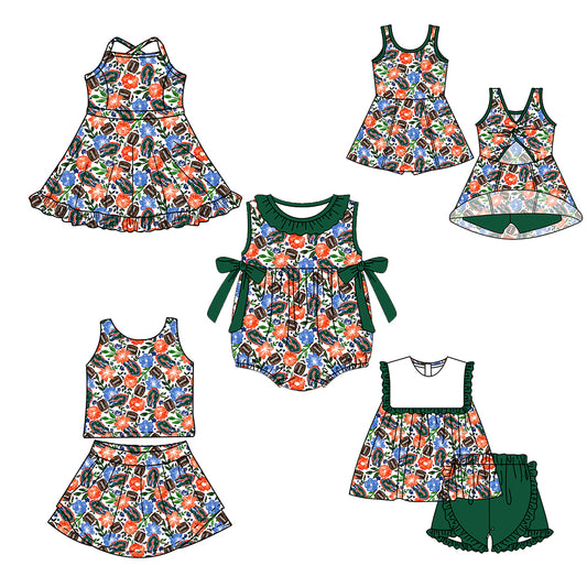 Custom moq 5 mix size milk silk summer teams Baby Girl Sleeveless Top And Green Shorts Set Sleeveless Skirt Set Yoga Dress Romper