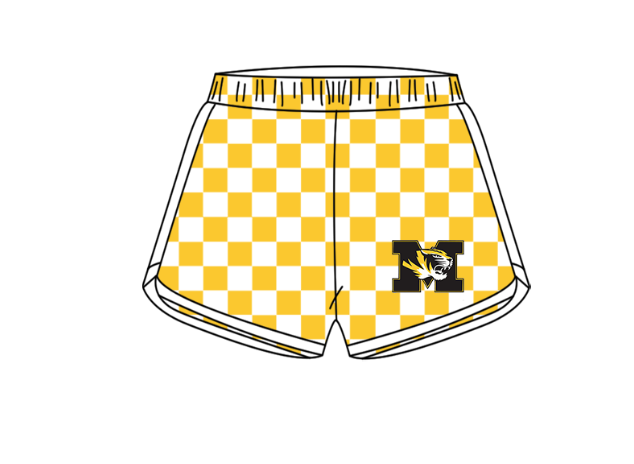 Custom moq 5 mix size milk silk summer teams Boy's Short Sleeved Yellow Top Plaid Shorts Set Girl's Short-Sleeved Set with Matching Swimsuits Adult Shorts