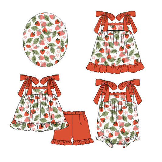 11.19 custom each style moq 5eta 4-6week Sibling Sister strawberry baby girl short sleeve shorts sets and dress and rompers match family design