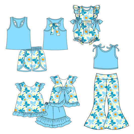 25.10.28 custom each style moq 5 eta 6-8week Sibling Sisters bow baby girl short sleeve shorts sets 1 and sets 2 and pants sets and rompers match family design