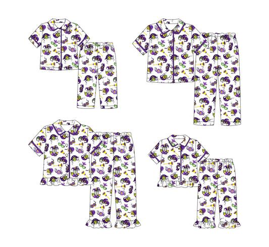 25.9.17 custom each style moq 8 eta 6-8week Sibling Sister mardi gras baby short sleeve pants sets 2 and adult set 2 match design