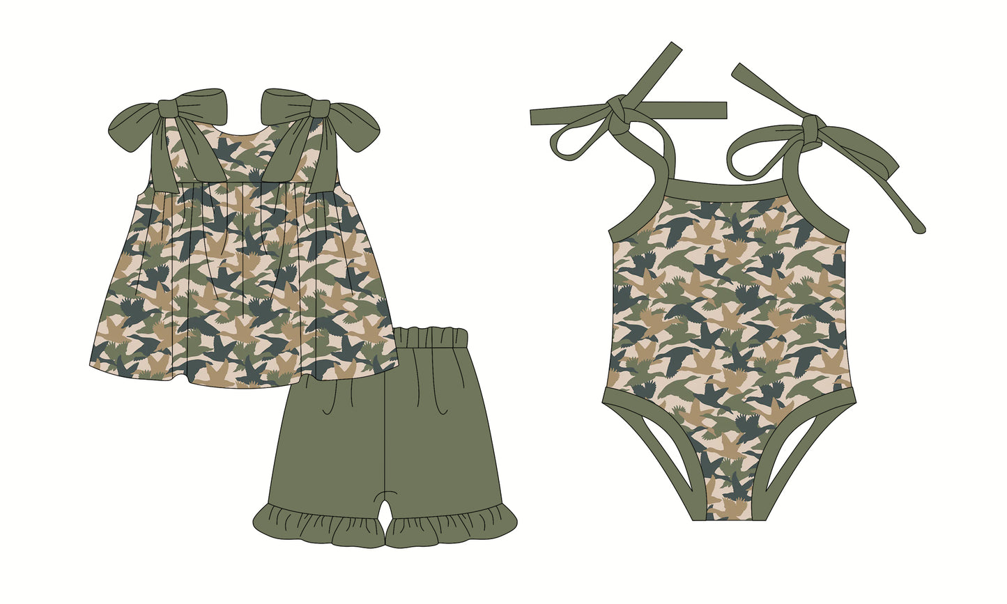 2.25 custom each style moq 5eta 4-6week Sibling Sister duck baby girl short sleeve shorts sets and romper match design