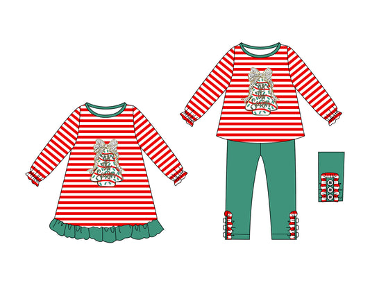 25.6.7 custom each style moq 5eta 4-6week Sibling Sisters Christmas trees bow baby girl long sleeve pants sets and dress match family design