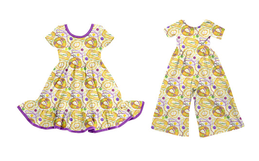 25.9.23 custom each style moq 8 eta 6-8week Sibling Sisters mardi gras baby girl long sleeve dress and jumpsuit match family design