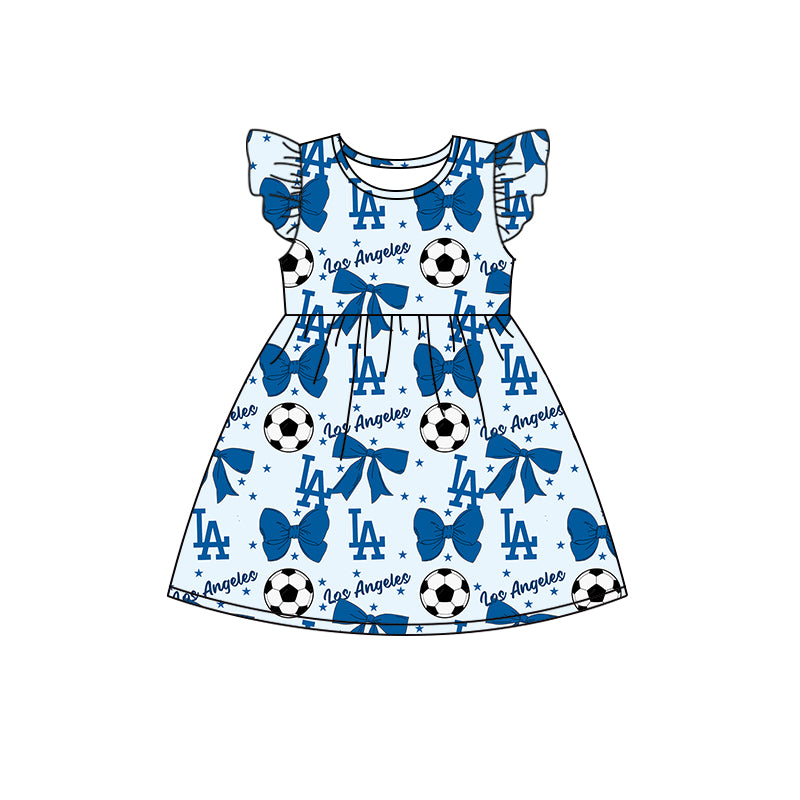 Custom moq 5 each style summer teams baby girls clothes team bow blue long sleeve hooded pants sets and dress 1 and dress 2 and romper-25.6.14