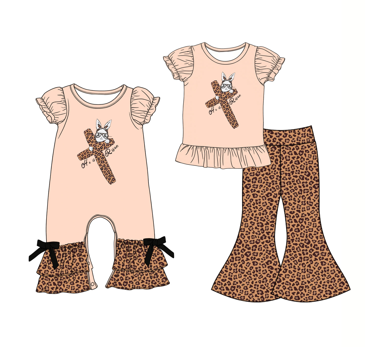 25.12.12 custom each style moq 5 eta 6-8week Sibling Sisters easter bunny baby girl clothes short sleeve pants sets and romper match family design