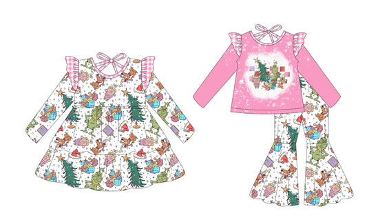 25.7.24 custom each style moq 5eta 4-6week Sibling Sisters Christmas baby girl long sleeve pants sets and dress match family design