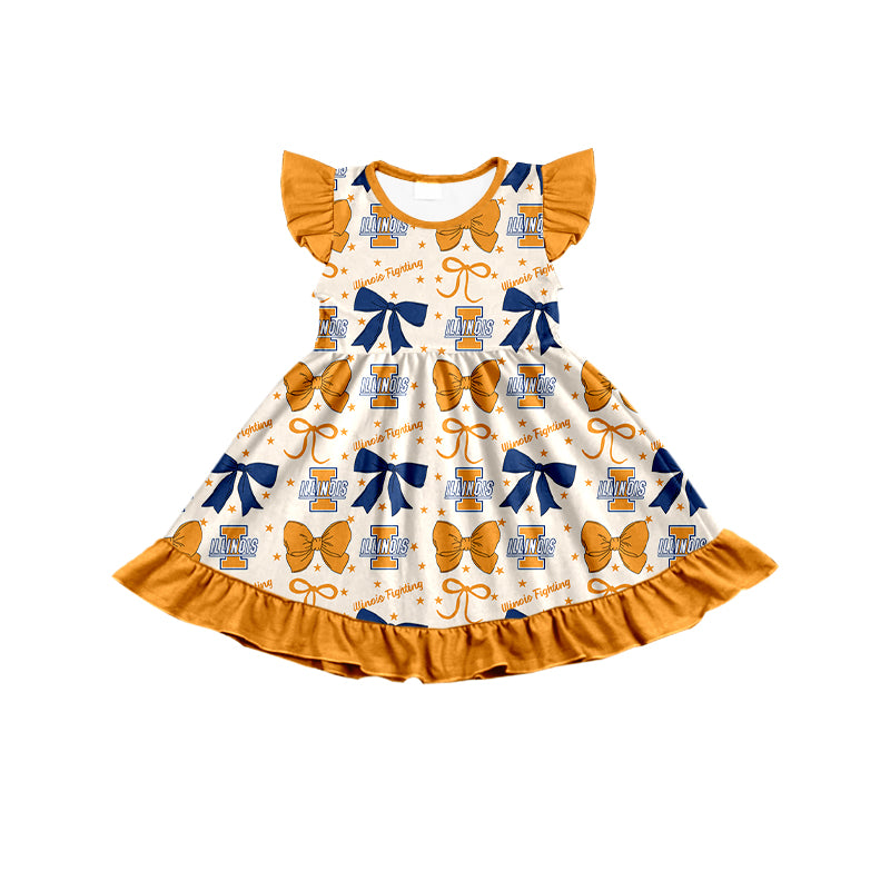 Custom moq 5 mix size milk silk summer teams baby girls clothes team bow orange sleeveless skirts sets and dress 1 and dress 2 and dress 3-25.6.25