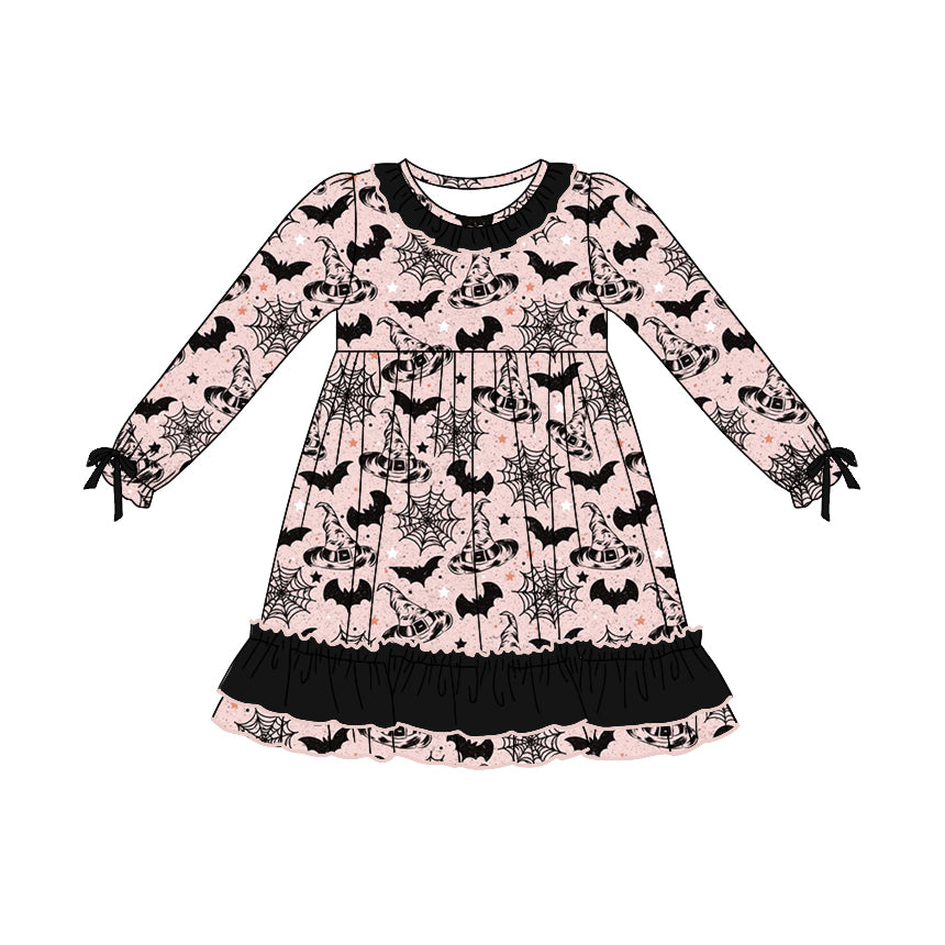 8.1 custom each style moq 5eta 4-6week Sibling Sister bat black baby girls sets and dress and rompers match family design