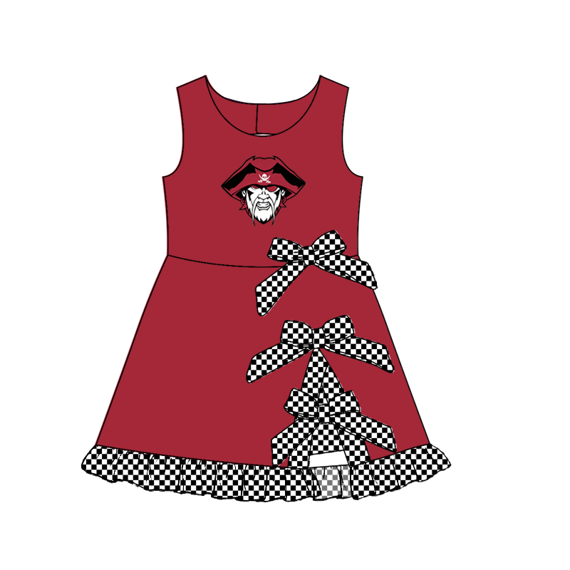 custom moq 5 mix size MSD070805 Baby Girls Summer Checked Bows Yoga Short Scallop Knee Length Active Dress