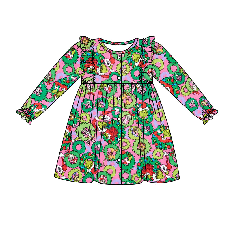 8.30 custom each style moq 5eta 4-6week baby girls clothes Christmas long sleeve dress