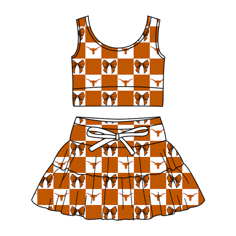 Custom moq 3 or 5 mix size milk silk summer teams baby girl clothes bow sleeveless skirts sets-26.1.26