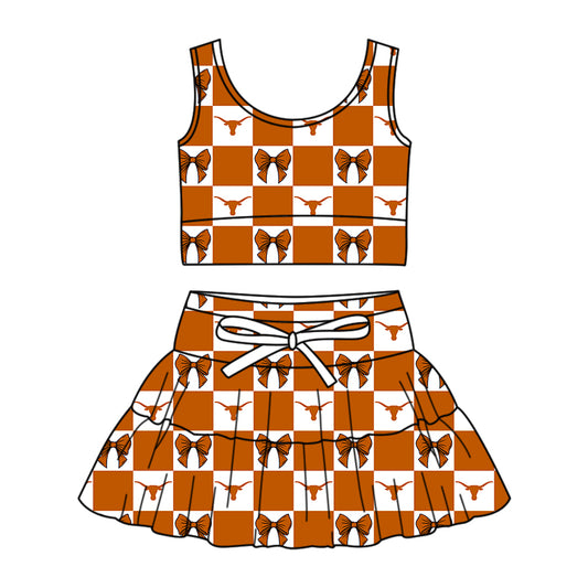 Custom moq 3 or 5 mix size milk silk summer teams baby girl clothes bow sleeveless skirts sets-26.1.26