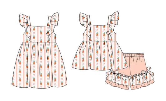 25.11.13 custom each style moq 5 eta 6-8week Sibling Sister carrot bow baby short sleeve shorts sets and dress match design