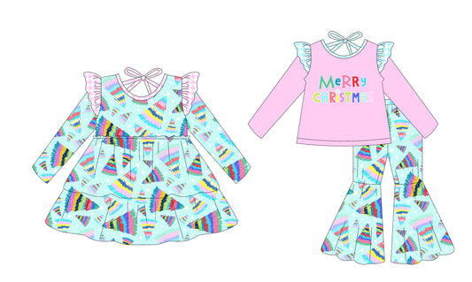 25.7.19 custom each style moq 5eta 4-6week Sibling Sisters Christmas baby girl long sleeve pants sets and dress match family design