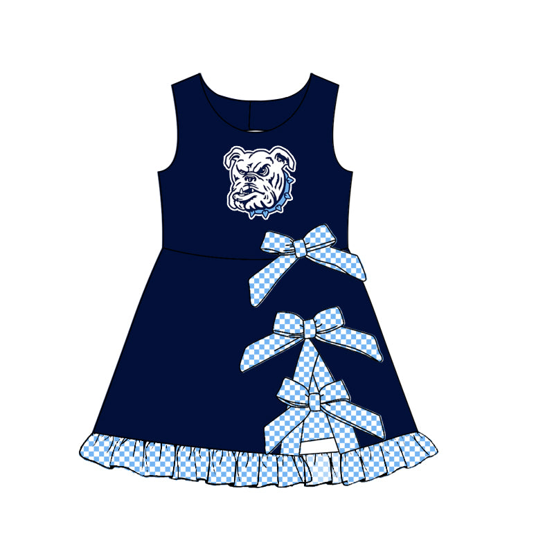 custom moq 5 mix size MSD071105 Baby Girls Summer Checked Bows Yoga Active Short Scallop Knee Length Team Dress