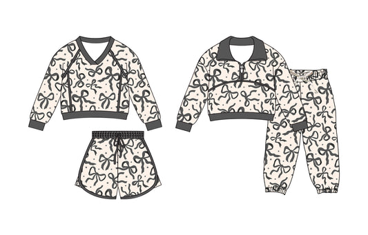 25.11.29 custom each style moq 5 eta 6-8week Sibling Sisters bow baby girl long sleeve pants sets and skirts sets match family design