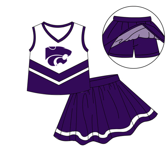 Custom moq 5 mix size milk silk eta 6-8weeks summer teams purple baby girls clothes team sleeveless skirts shorts sets-25.7.9
