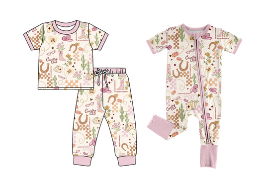 3.17 Custom moq 5 mix size Sibling Baby Girl Pink Short-Sleeved Pajama Set  Zipper Romper