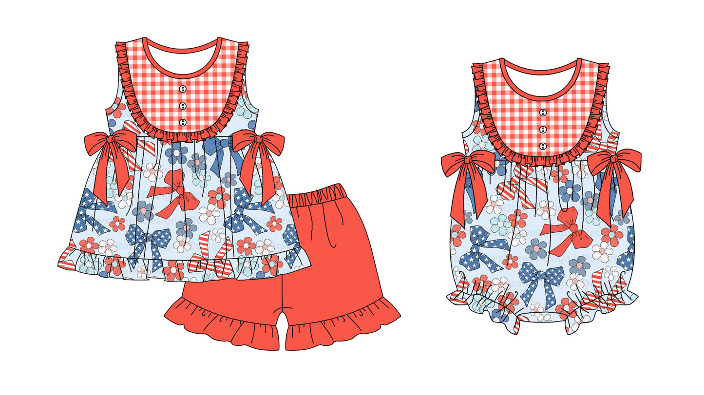 11.21 custom each style moq 5eta 4-6week Sibling Sister bow floral baby girl short sleeve shorts sets and rompers match design