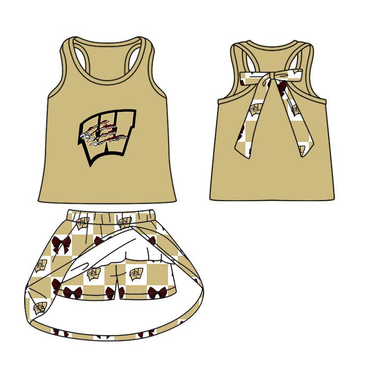 Custom moq 5 mix size milk silk summer teams Baby Girl Light khaki Sleeveless Top Skirts Set Dress And Shorts Yoga Outfit Boy's Short-Sleeved Polo Shirt And Romper