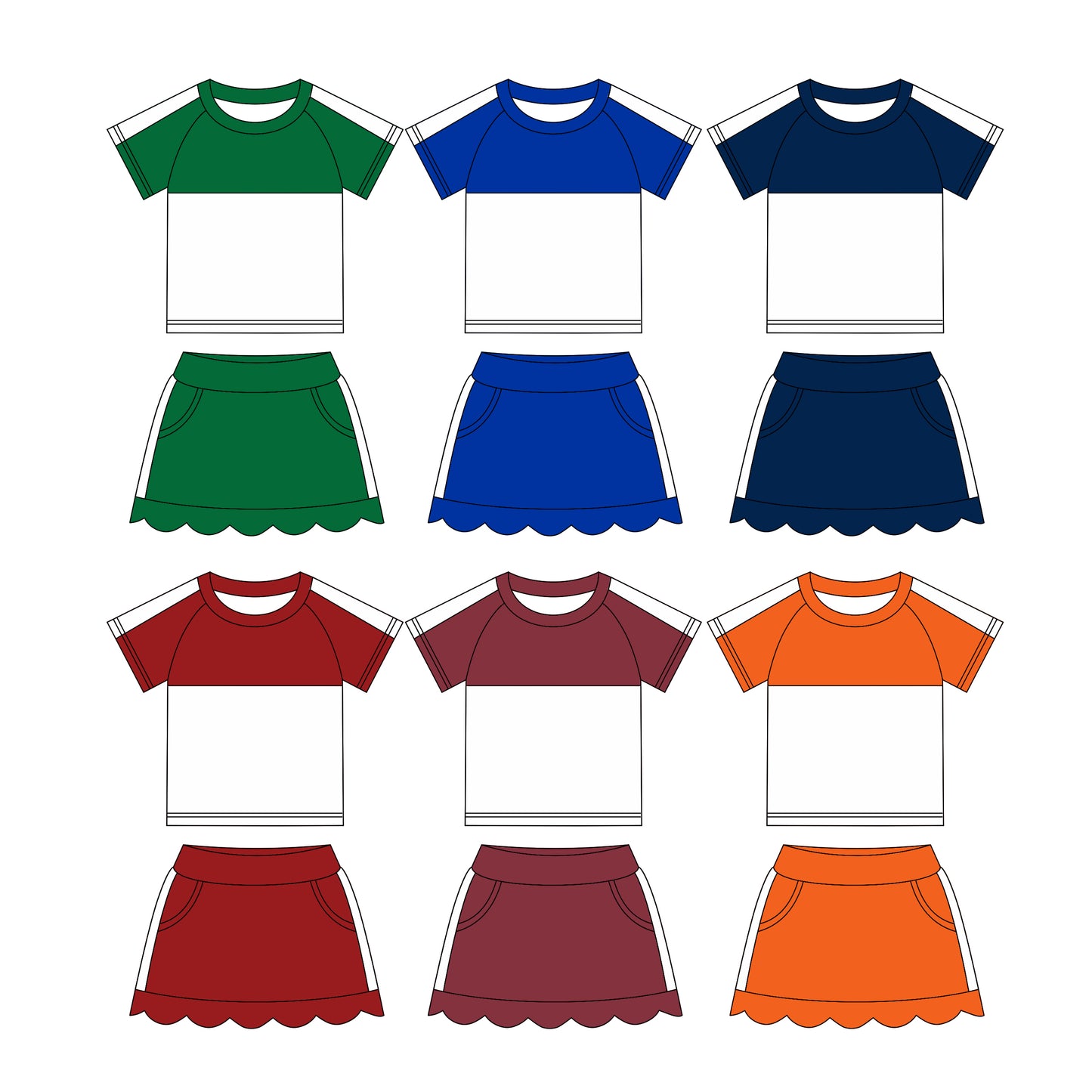 3.30 Custom moq 5 mix size Sibling Baby Girl's Short Sleeve Top Scallop Skirt Set Cute Casual Outfit