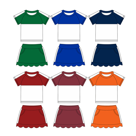 3.30 Custom moq 5 mix size Sibling Baby Girl's Short Sleeve Top Scallop Skirt Set Cute Casual Outfit
