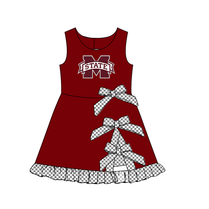 Custom moq 5 mix size summer teams Baby Girls Sleeveless Checked Bow Scallop Edge Ruffle Shorts Liner Knee Length Yoga Dresses