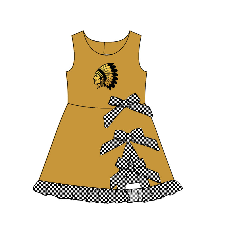 custom moq 5 mix size MSD070705 Baby Girls Checked Bows Yoga Short Scallop Knee Length Active Dress
