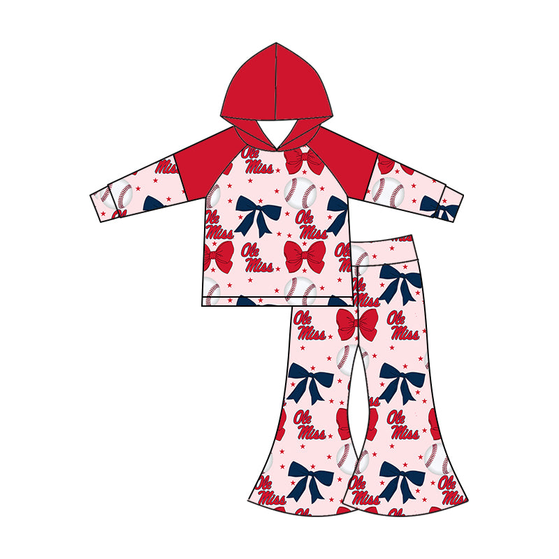 Custom moq 5 each style summer teams baby girls clothes team bow red long sleeve hooded pants sets and dress and romper-25.6.13
