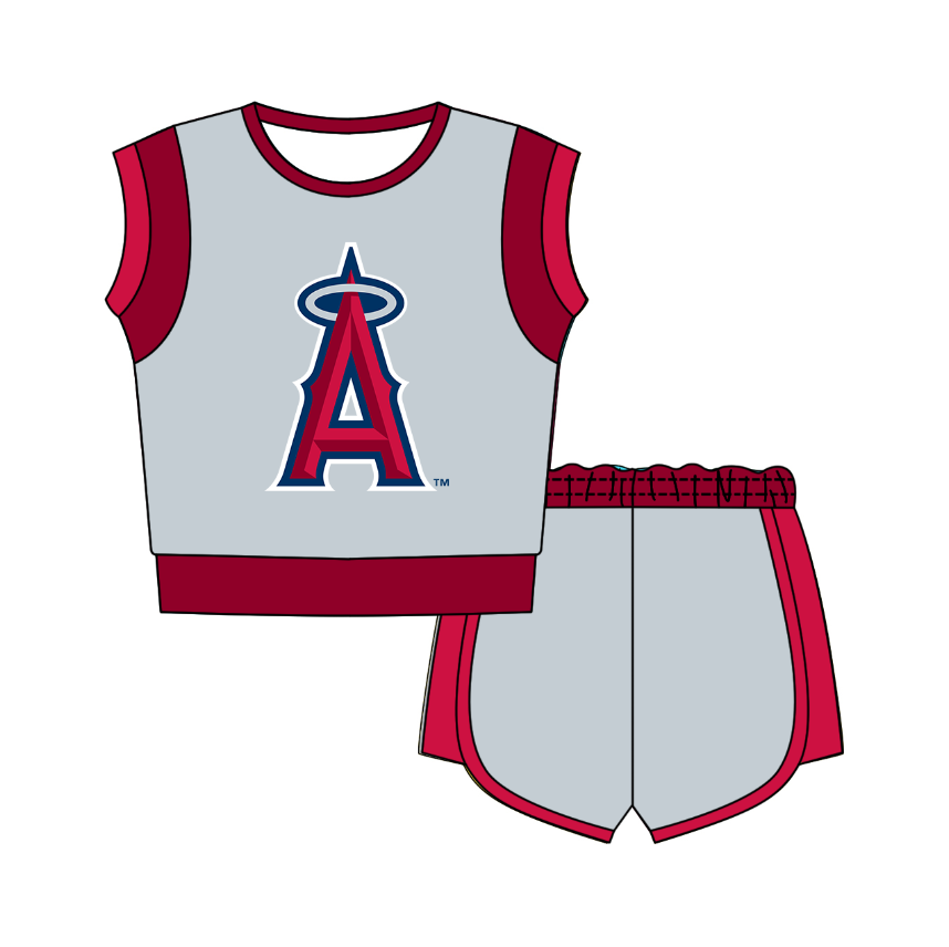 Custom moq 5 mix size milk silk summer teams Gray Sleeveless O-Neck Top And Shorts Set Cute And Comfortable Kids' Outfit