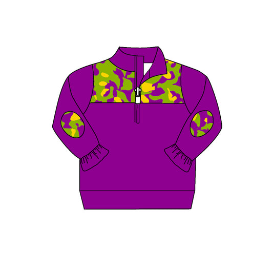 7.22 custom each style moq 5 eta 4-6week baby girls clothes camouflage purple long sleeve top