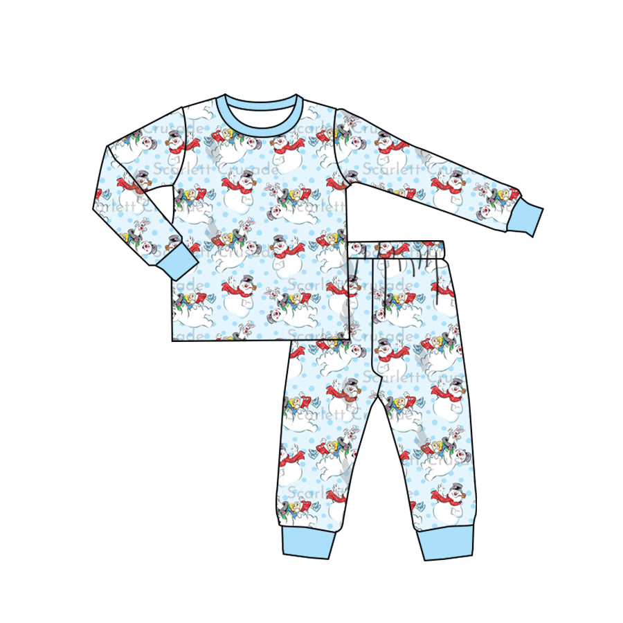 6.19 custom each style moq 5eta 4-6 week Sibling Sister Christmas blue boys outfits and romper match family design