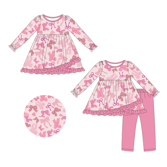 25.8.21 custom each style moq 5eta 4-6week Sibling Sisters bow baby girl long sleeve pants sets and dress match family design