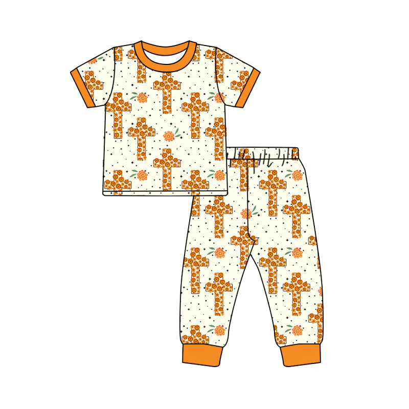 10.24 custom each style moq 5eta 4-6week Sibling Sister easter orange baby girls short sleeve sets and rompers match design