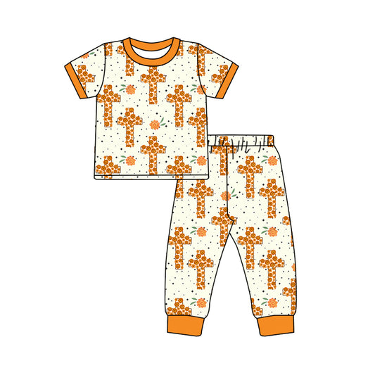 10.24 custom each style moq 5eta 4-6week Sibling Sister easter orange baby girls short sleeve sets and rompers match design