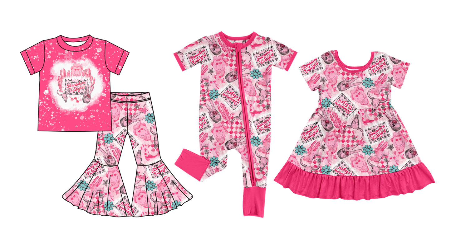 11.1 custom each style moq 5eta 4-6week Sibling Sister catcus smiley pink baby girl sets and dress and rompers match family design