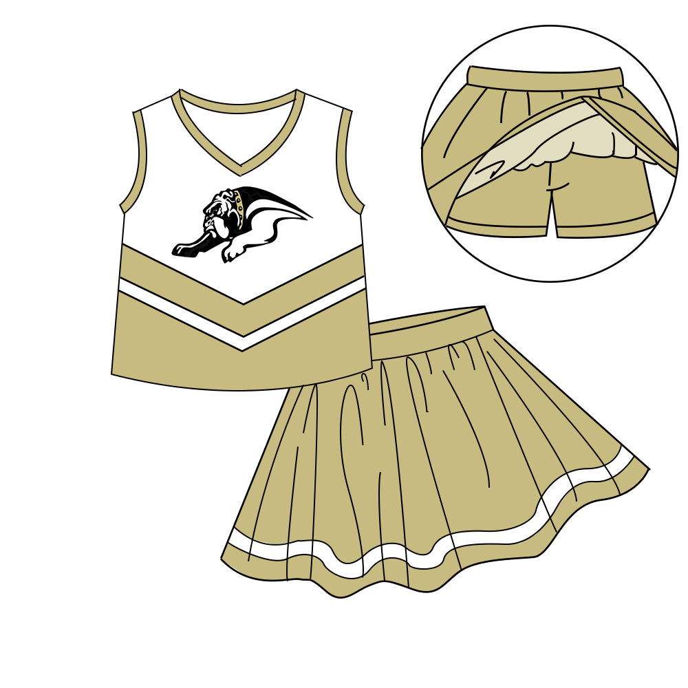 Custom moq 5 mix size milk silk eta 6-8weeks summer teams khaki baby girls clothes team sleeveless skirts shorts sets-25.7.7