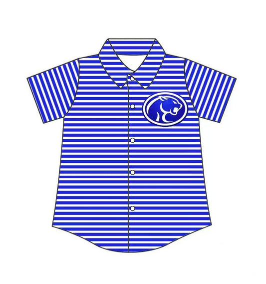 Custom moq 5 mix size milk silk summer teams Baby Boys Summer Blue Stripes Short Sleeve Button Shirts Top