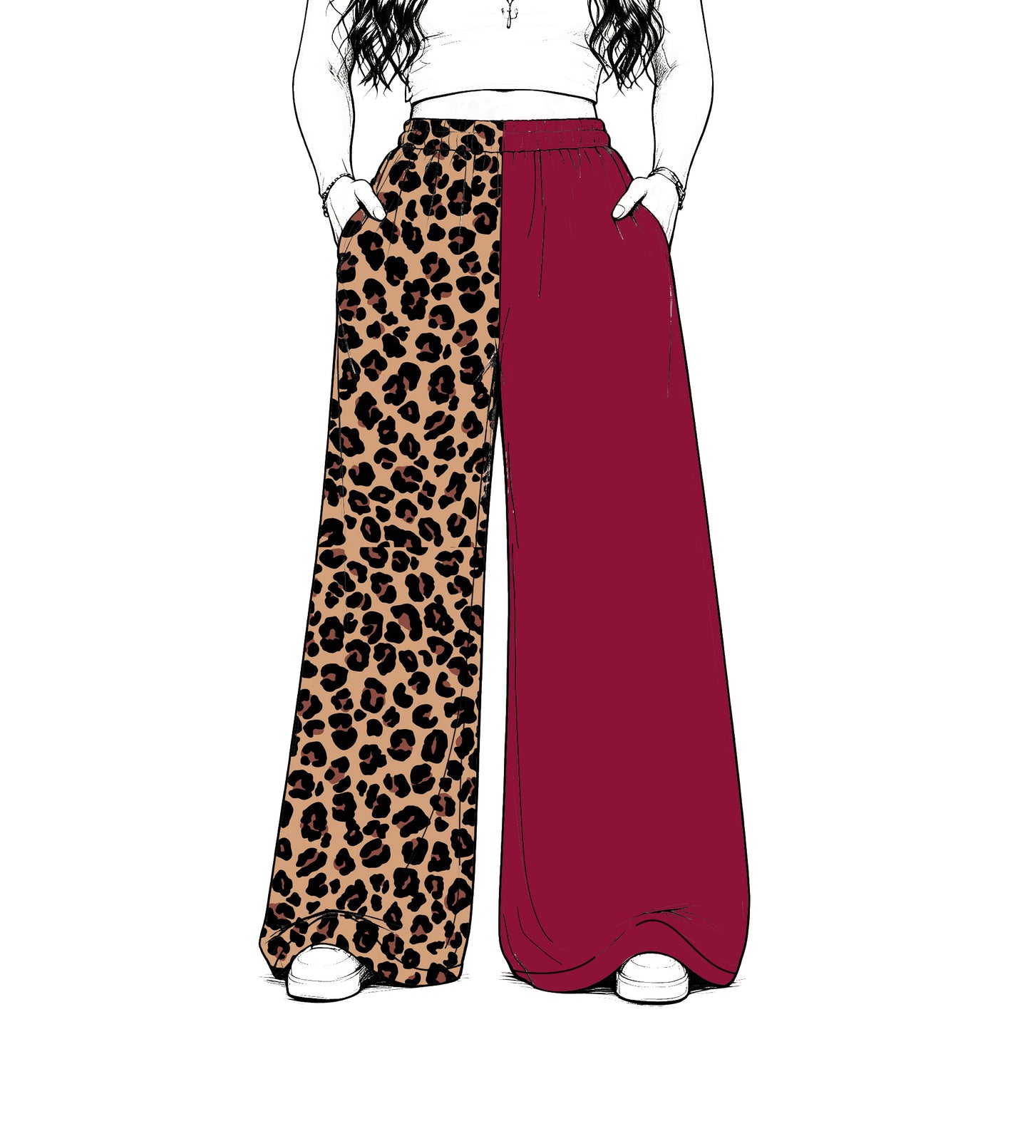 custom moq 5 mix size Baby Kids Leopard Print Wine Red Patchwork Team Flare Pant Casual Bottom