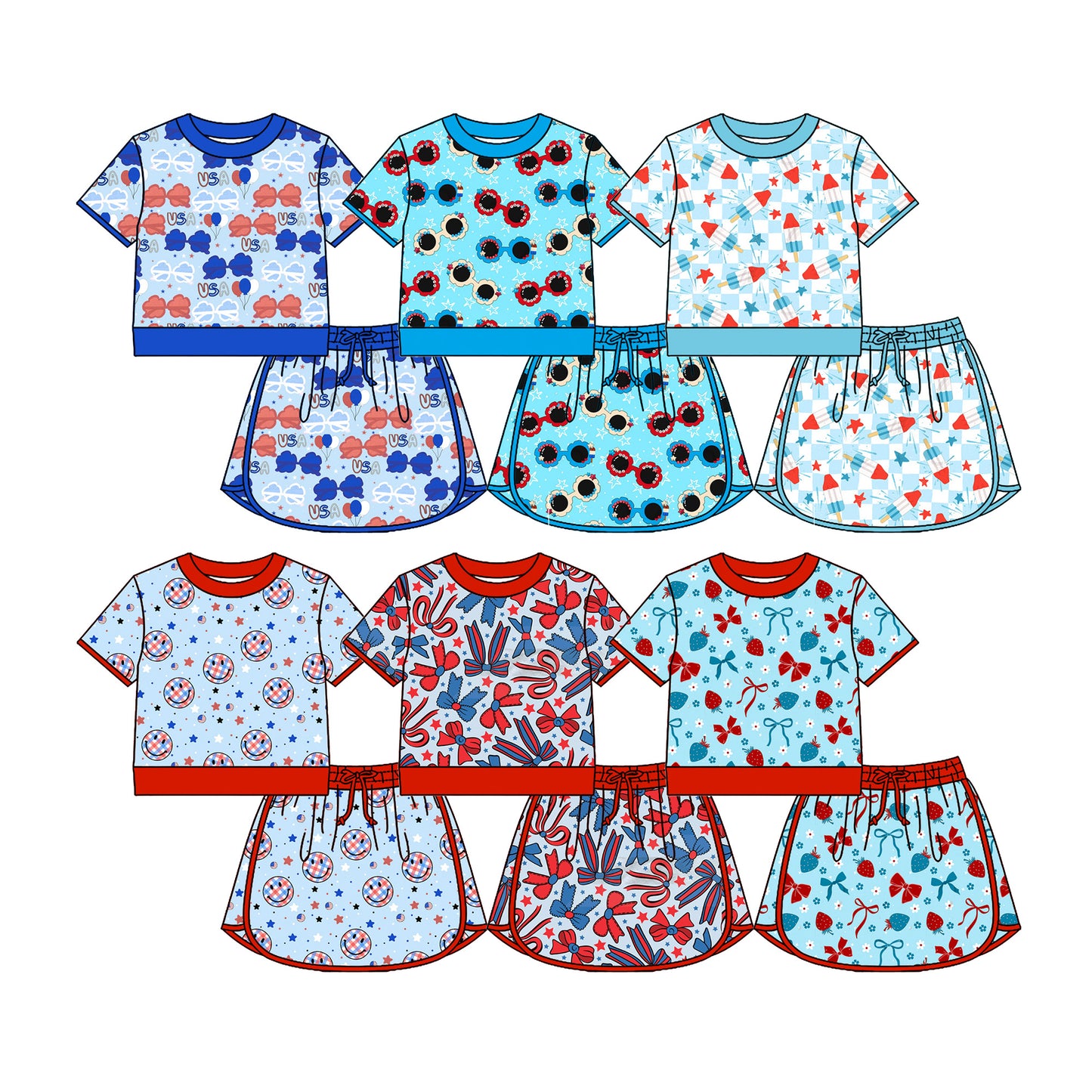 Custom moq 5 mix size Sibling Baby Girl Short-Sleeved Top And Skirt 4th of July Set Cute And Fashionable Outfit for Little Ones