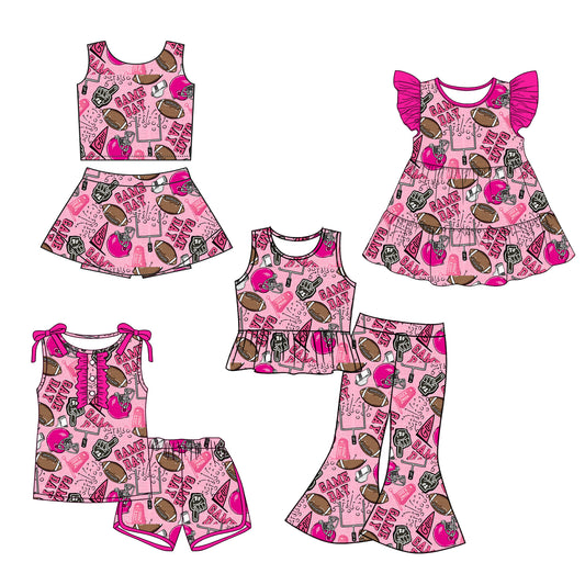 26.1.12 custom each style moq 5 eta 6-8week Sibling Sister GAME DAY baby short sleeve shorts sets 2 and pants set and dress match design