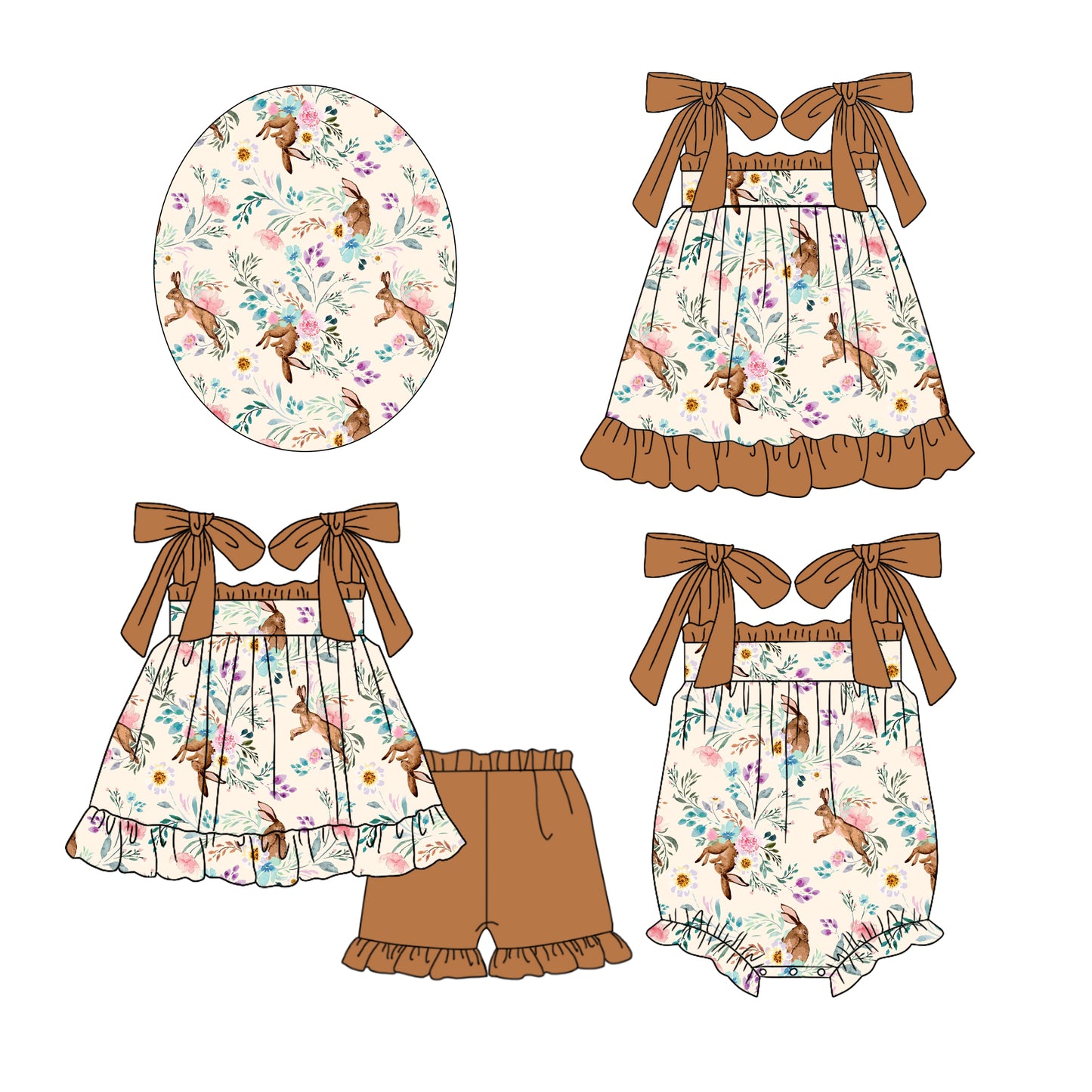 12.17 custom each style moq 5eta 4-6week Sibling Sister easter baby girl short sleeve shorts sets and dress and rompers match family design