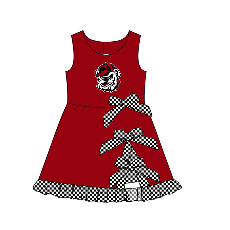 custom moq 5 mix size MSD070905 Baby Girls Checked Bows Yoga Active Short Scallop Knee Length Summer Dress