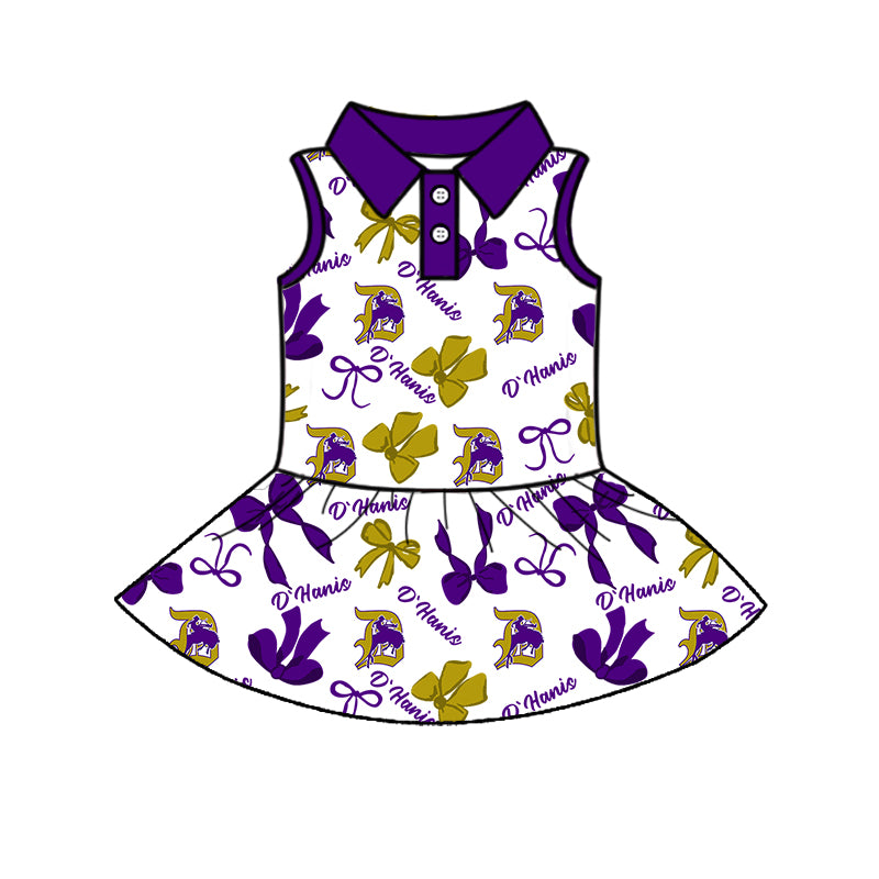 Custom moq 5 mix sizes summer teams baby girls clothes team purple short sleeve skirts shorts sets 1 and skirts sets 2 and and skirts sets 2 and dress 1 and dress 2 and dress 3 and dress 4-25.6.11