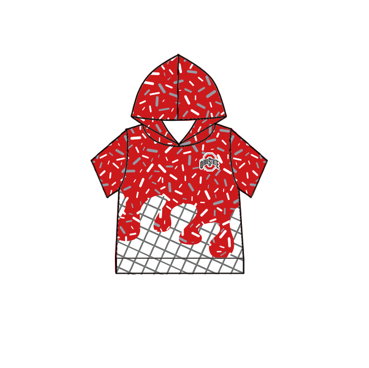 Custom moq 5 mix size milk silk summer teams Camo Hooded Short Sleeve Top Shorts Set Ice Cream Drips Red Hooded Top with Matching Shorts For Kids